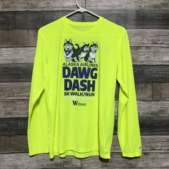 Brooks Long Sleeve Shirt Men’s S Neon Yellow UW Huskies Dawg Dash 2021 - Picture 5 of 7